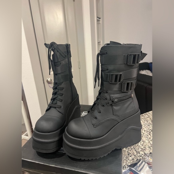 Dolls Kill Black Buckle Combat Boots - Picture 2 of 4